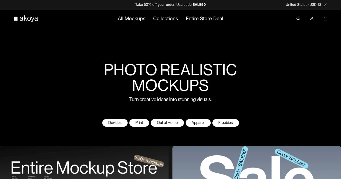 Akoya Mockups homepage