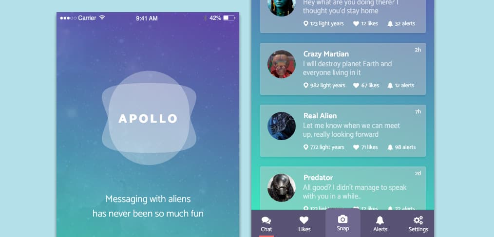 Apollo Alien Chat – Free App XD Template