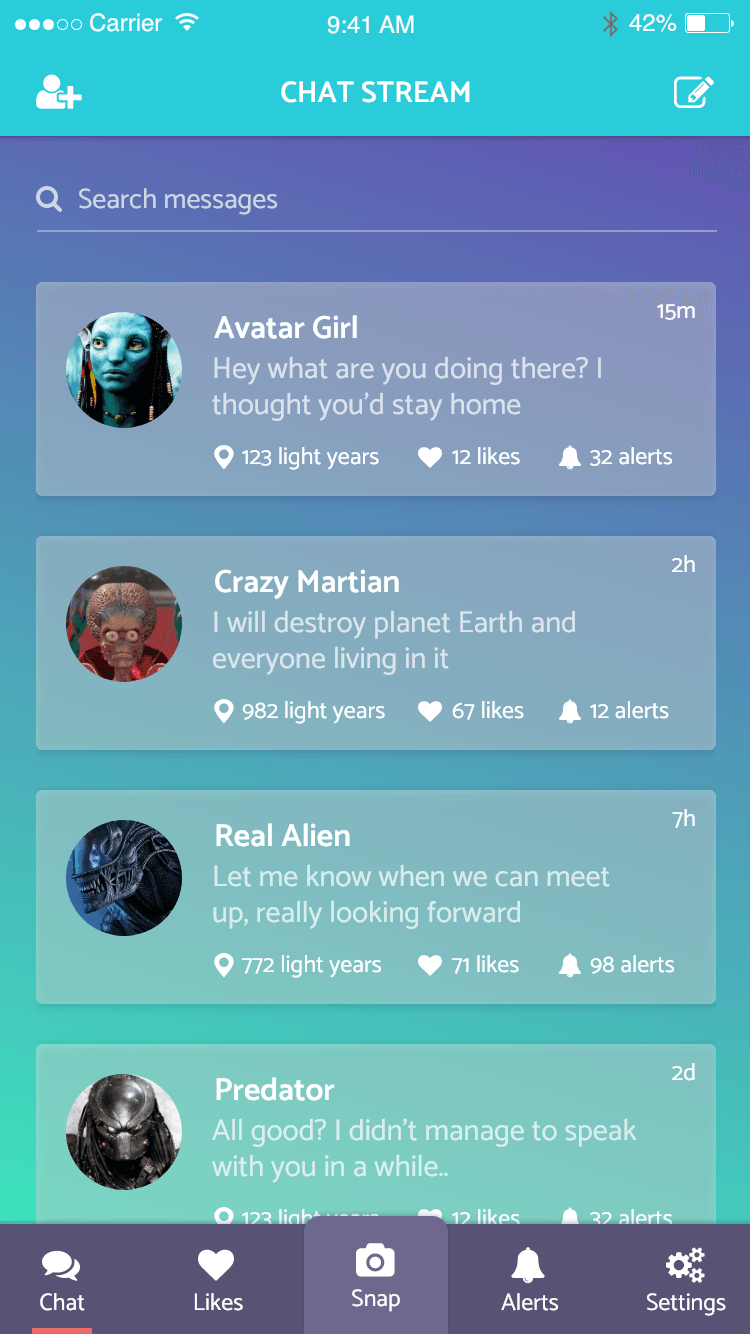 Apollo Alien Chat – Free App XD Template