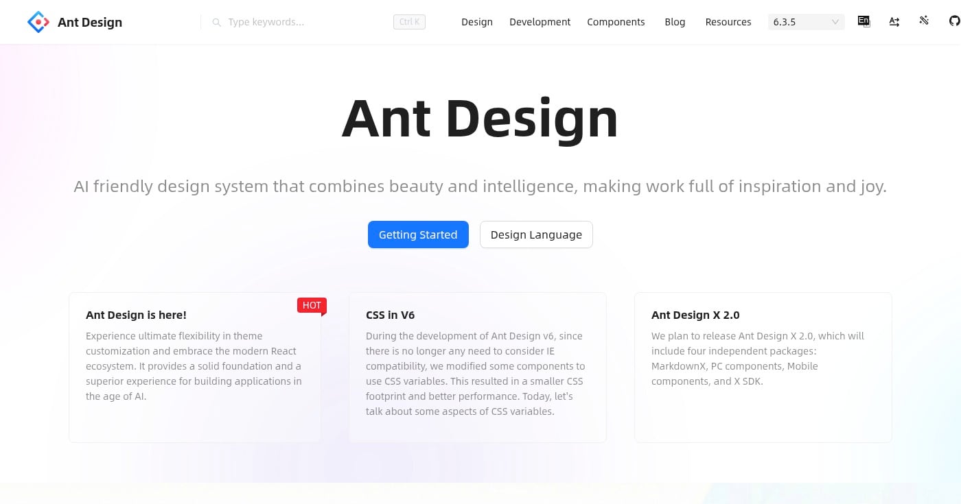 Ant Design homepage