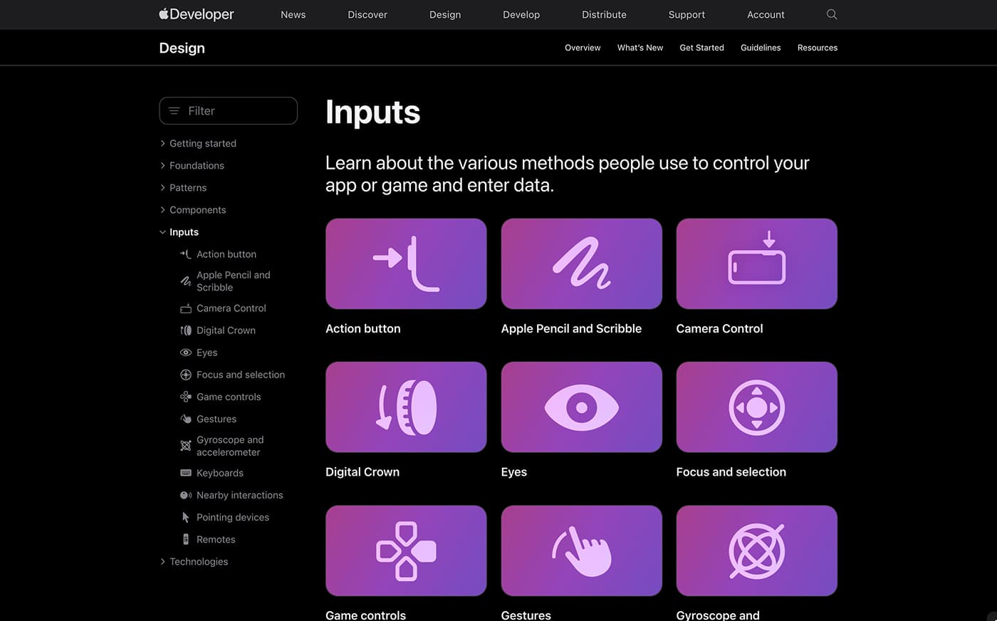 Apple Human Interface Guidelines (HIG): Inputs