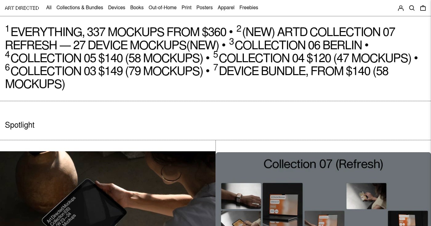Art Directed Mockups homepage