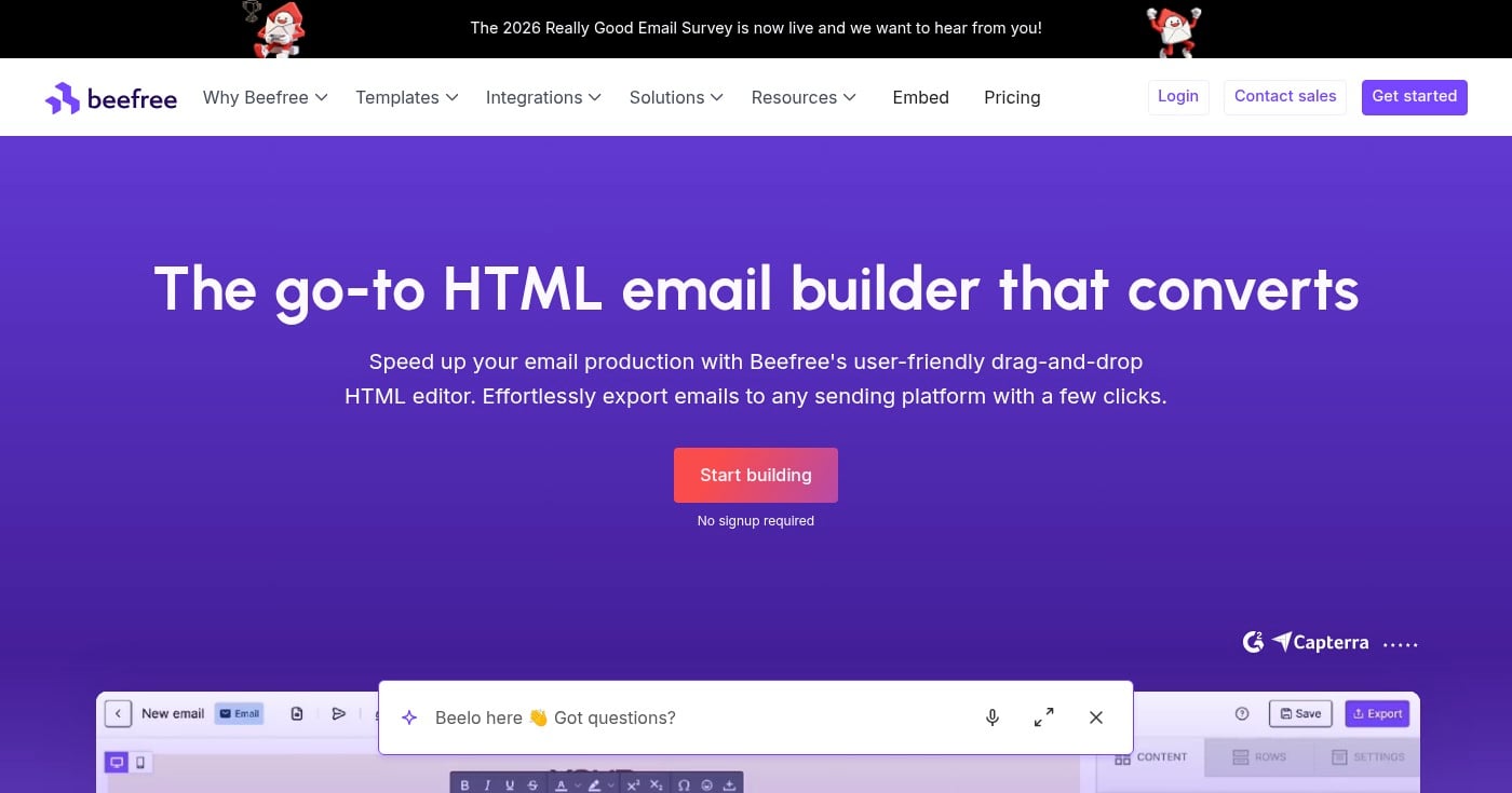 Beefree email builder drag-and-drop interface