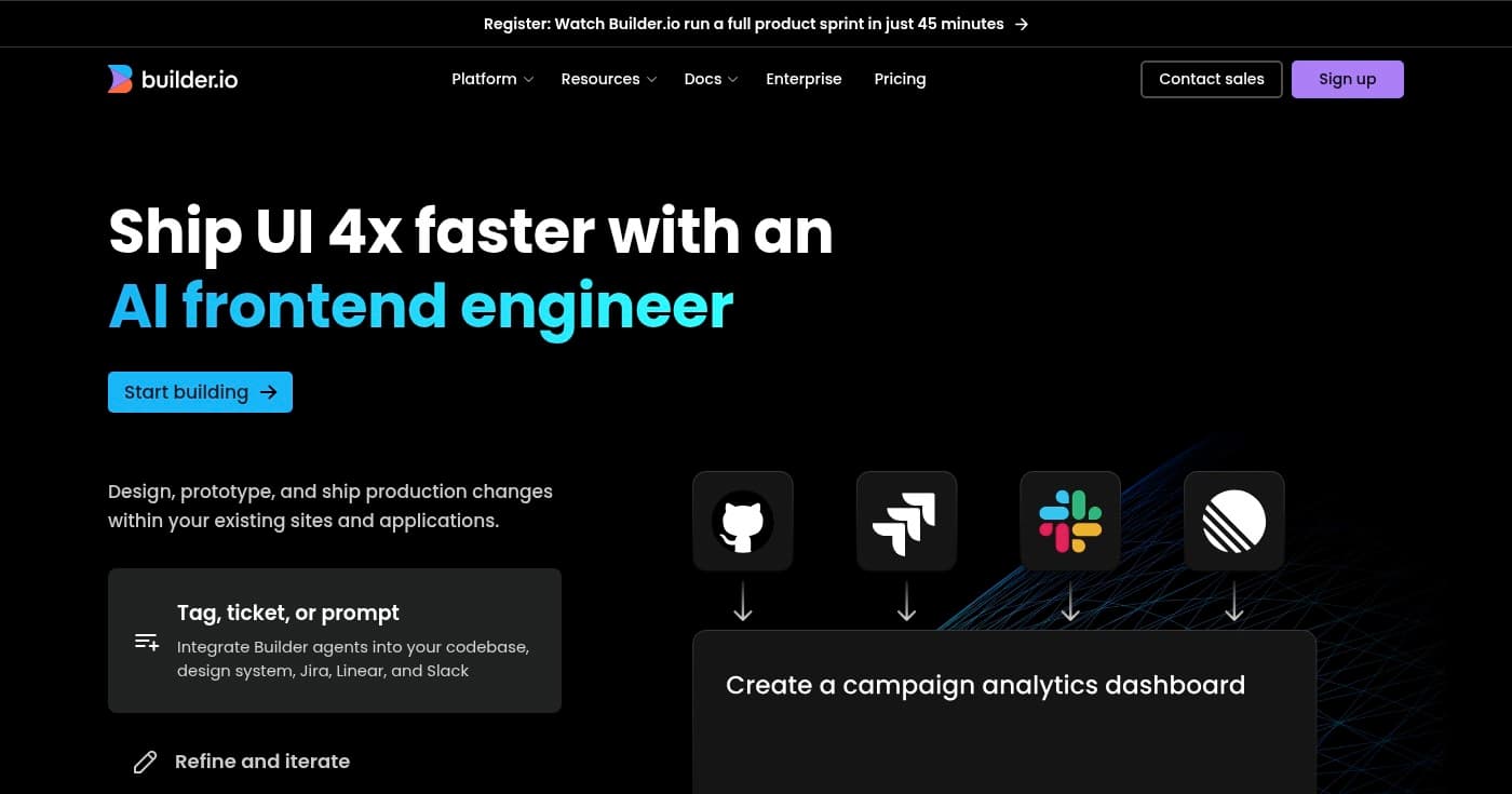 Screenshot of Builder IO homepage