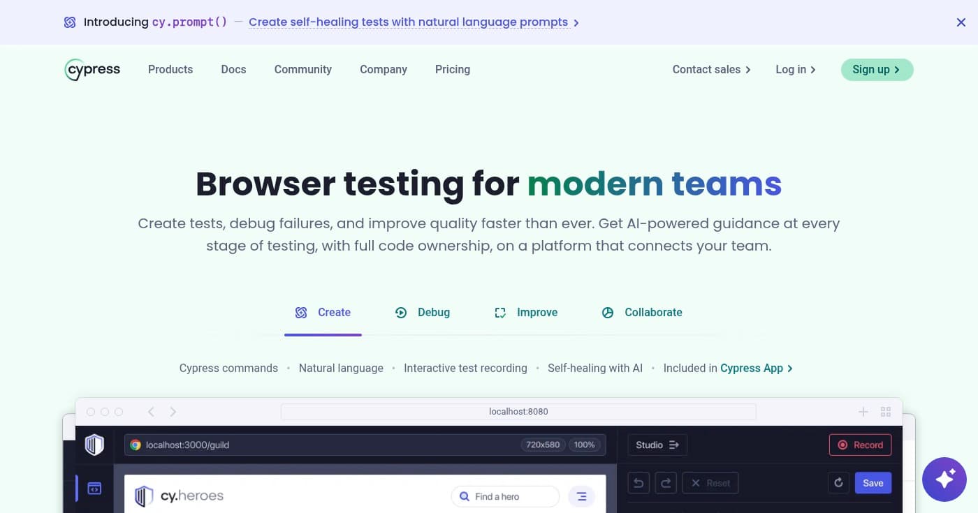 Screenshot of Cypress homepage
