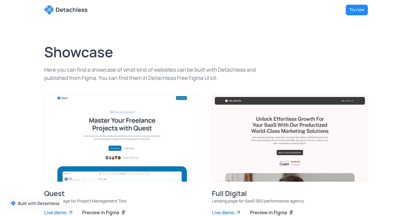 Detachless free Figma UI kit showcase