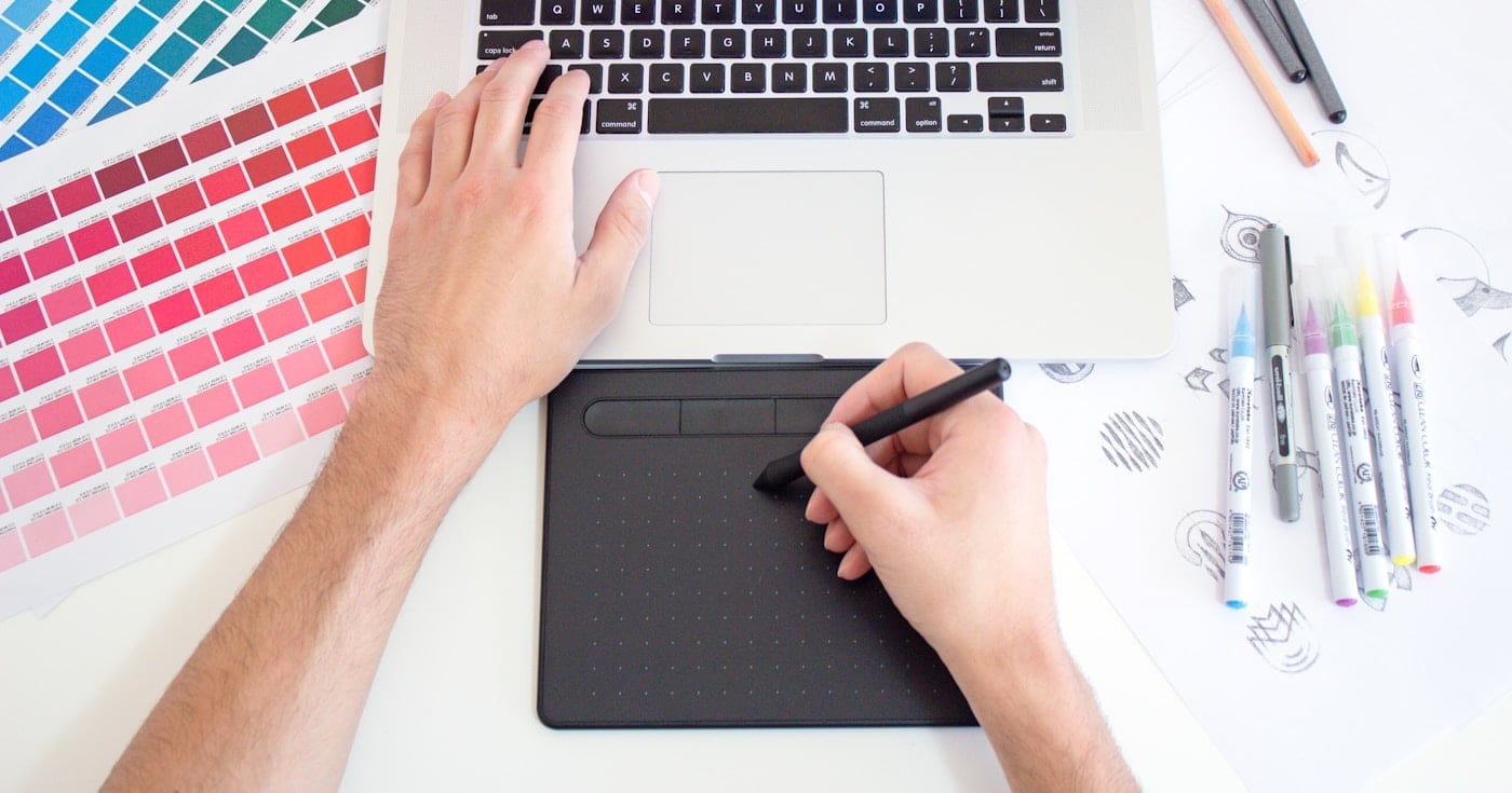 Graphic designer working on interface design tools