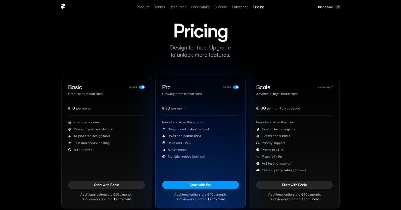 Framer pricing