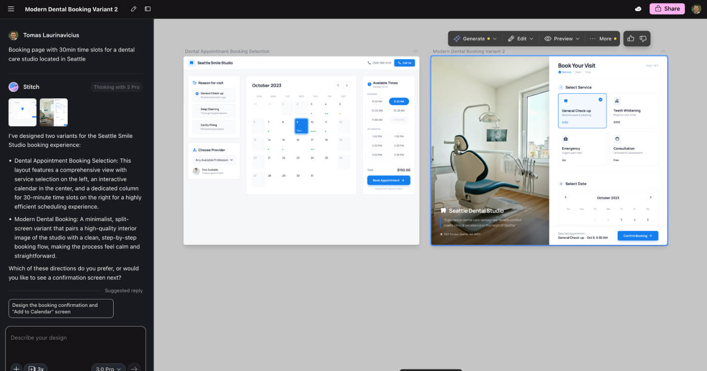 Google Stitch UI