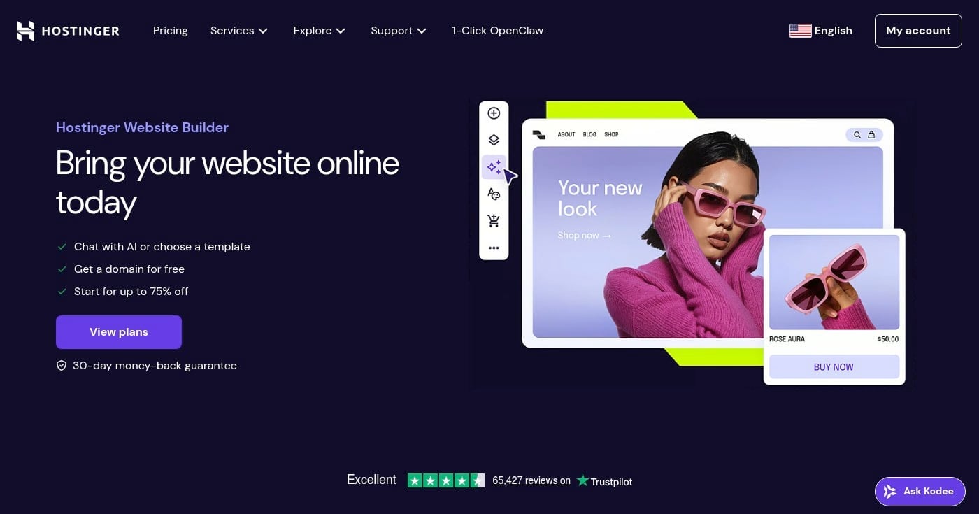 Hostinger website builder homepage screenshot