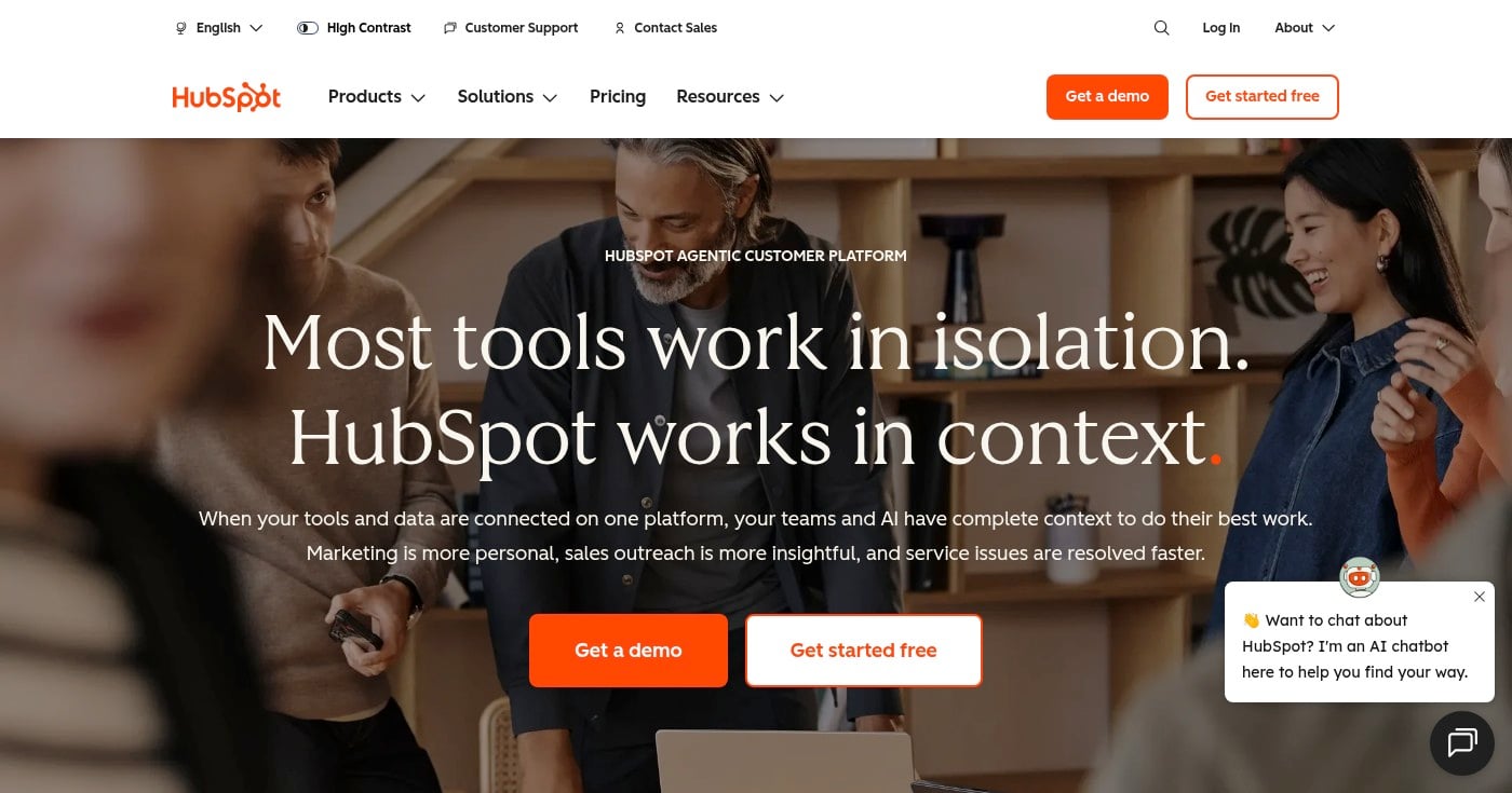 Hubspot landing page builder homepage screenshot