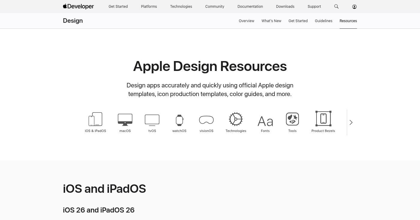 Apple iOS 18 UI Kit design resources page
