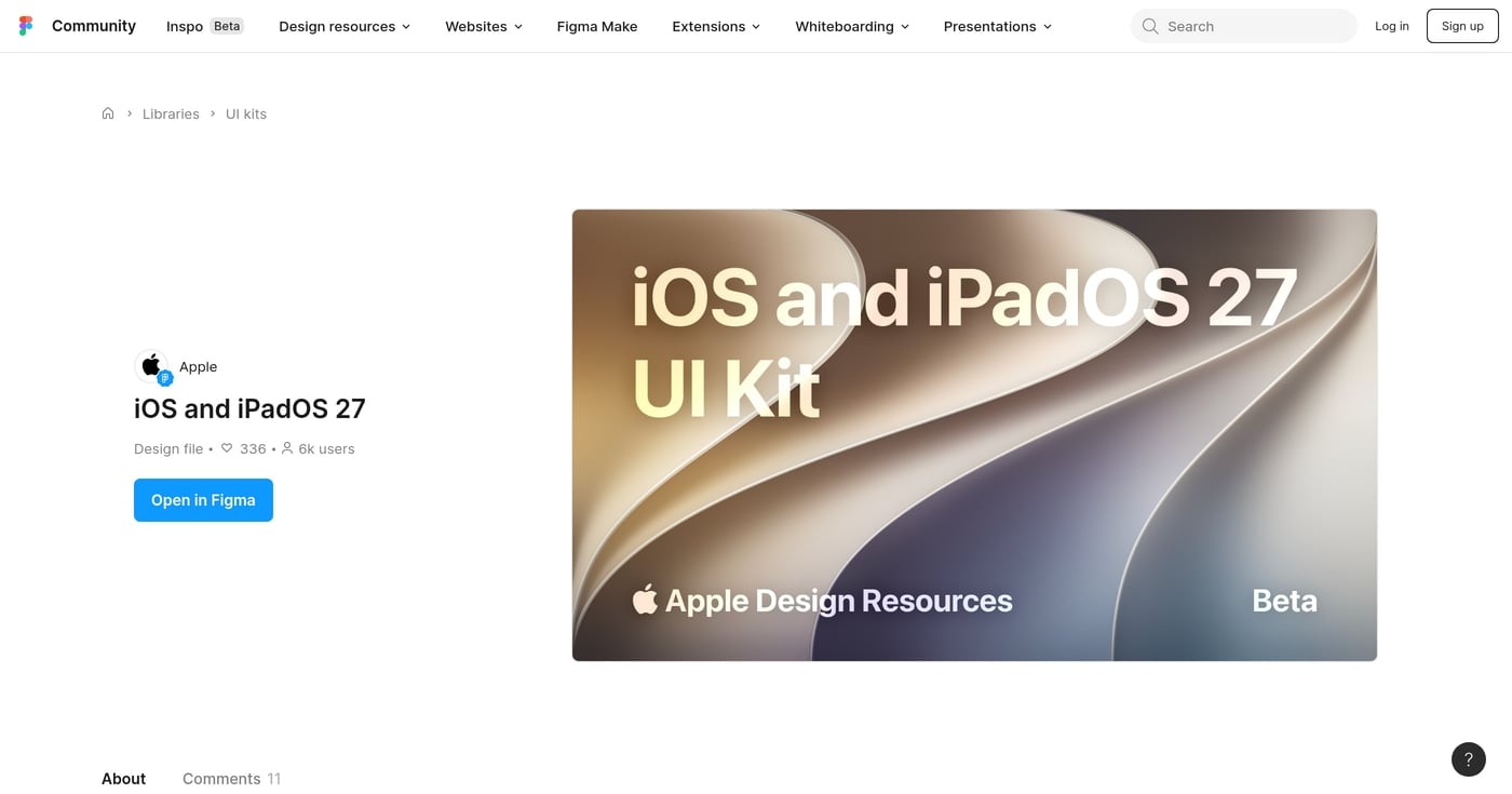 iOS and iPadOS 27 UI kit for Figma on Figma Community — published by Apple Design