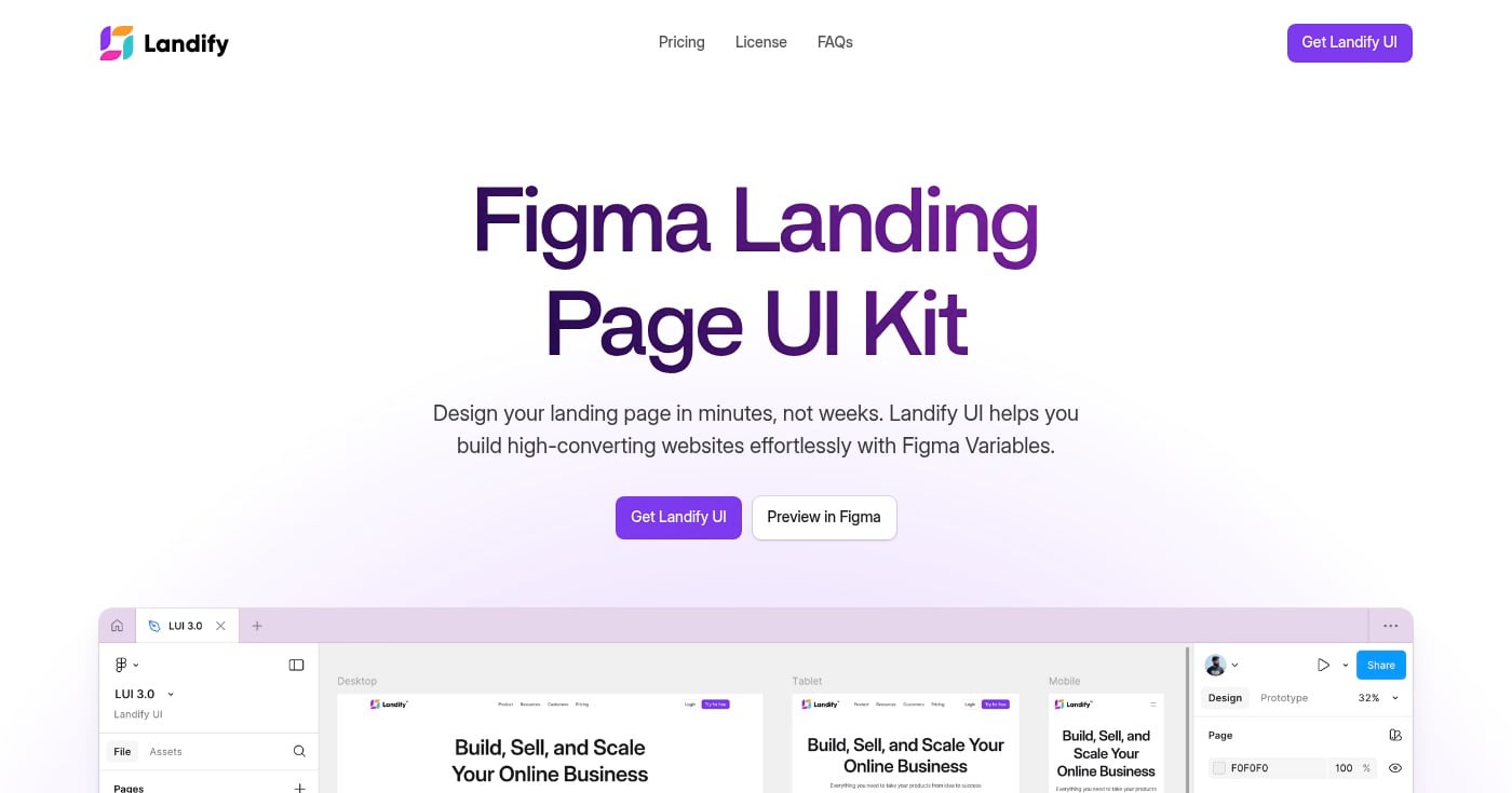 Landify landing page UI kit homepage