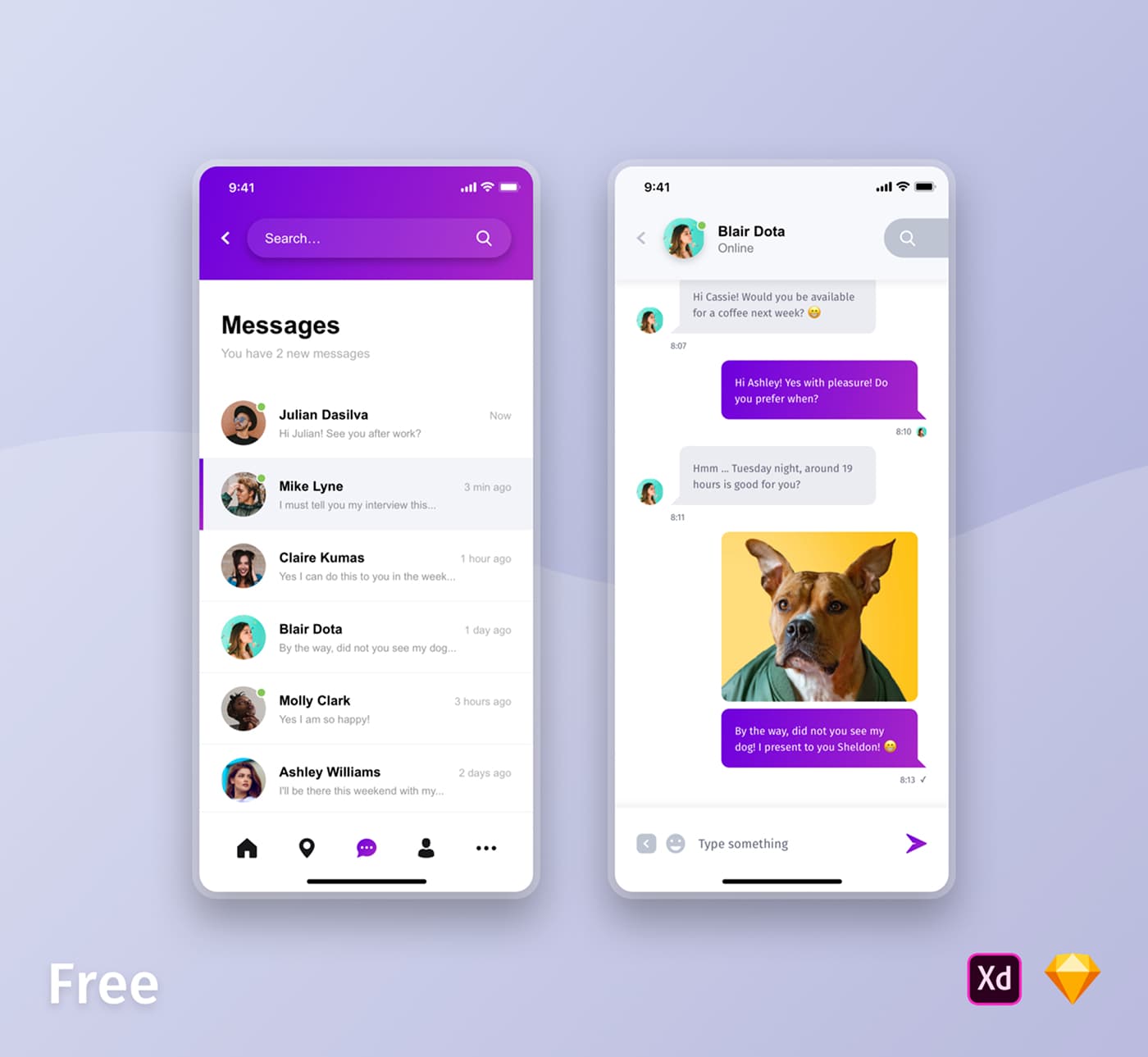 Chat App Mobile Template for XD