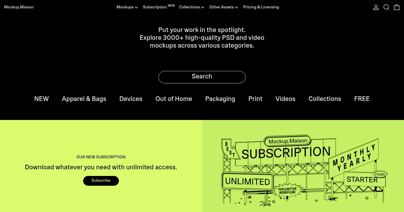 Mockup Maison homepage