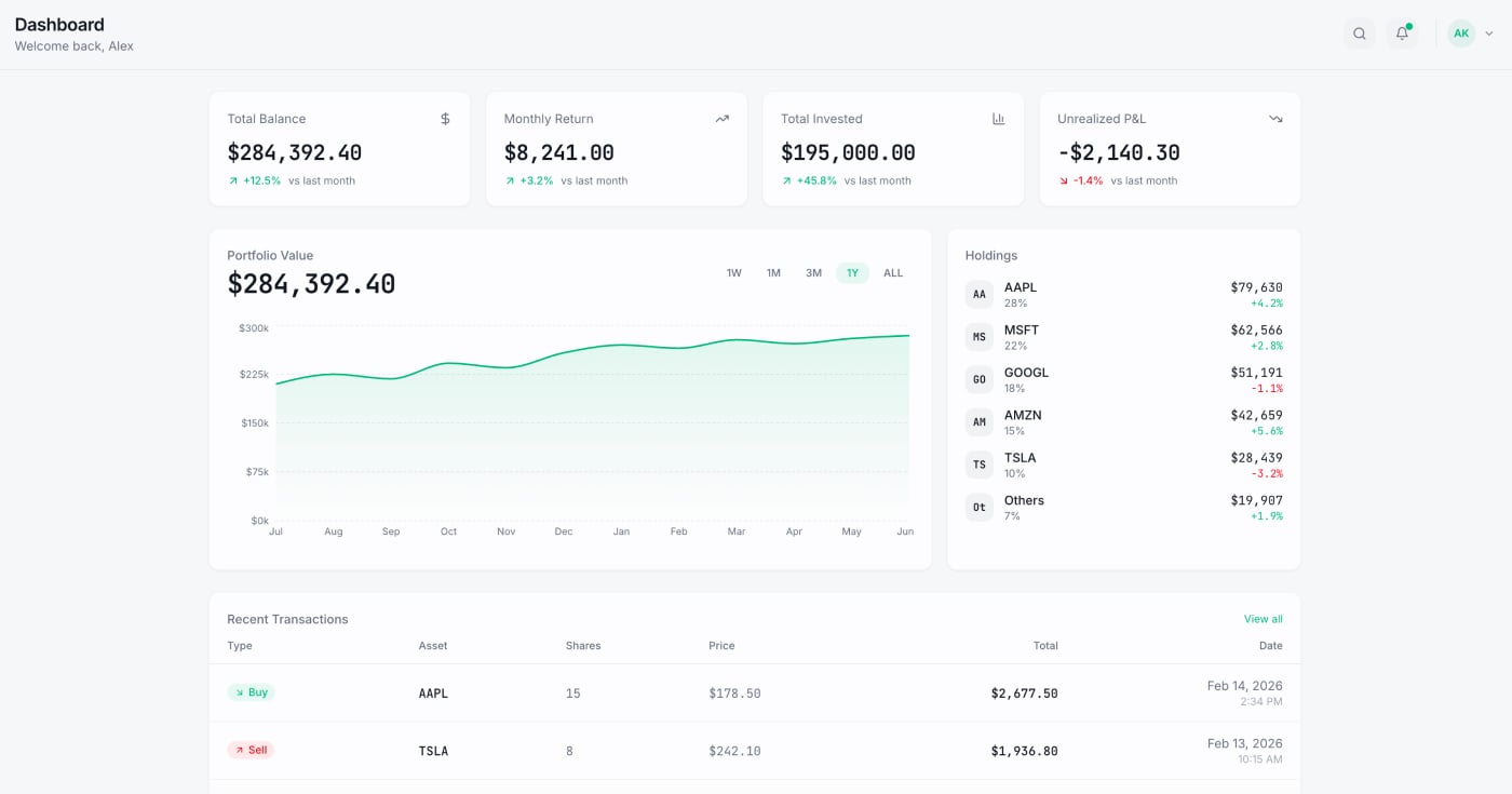 One-shot prompt fintech dashboard design draft (with Lovable).
