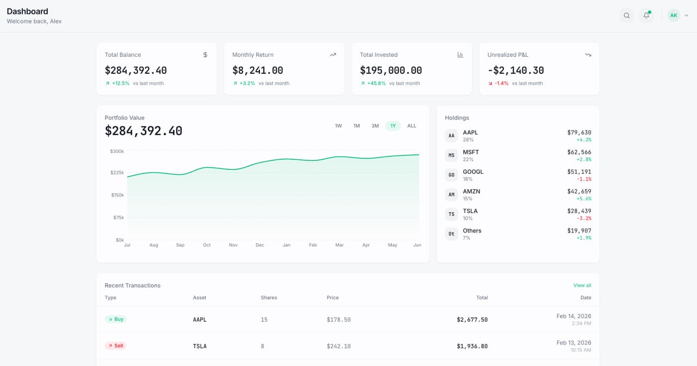 One-shot Fintech Dashboard design draft