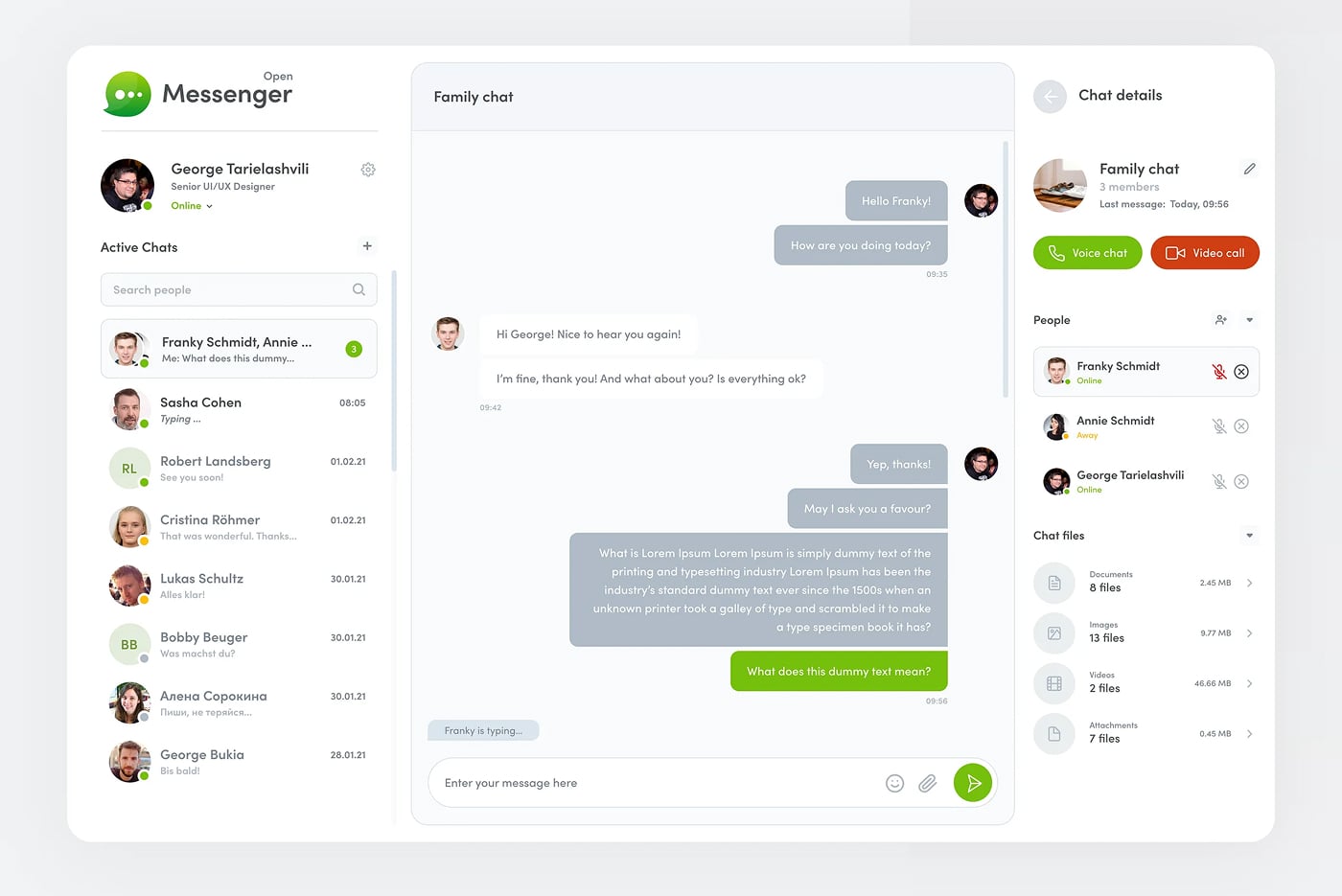 Open Messenger Chat XD Template