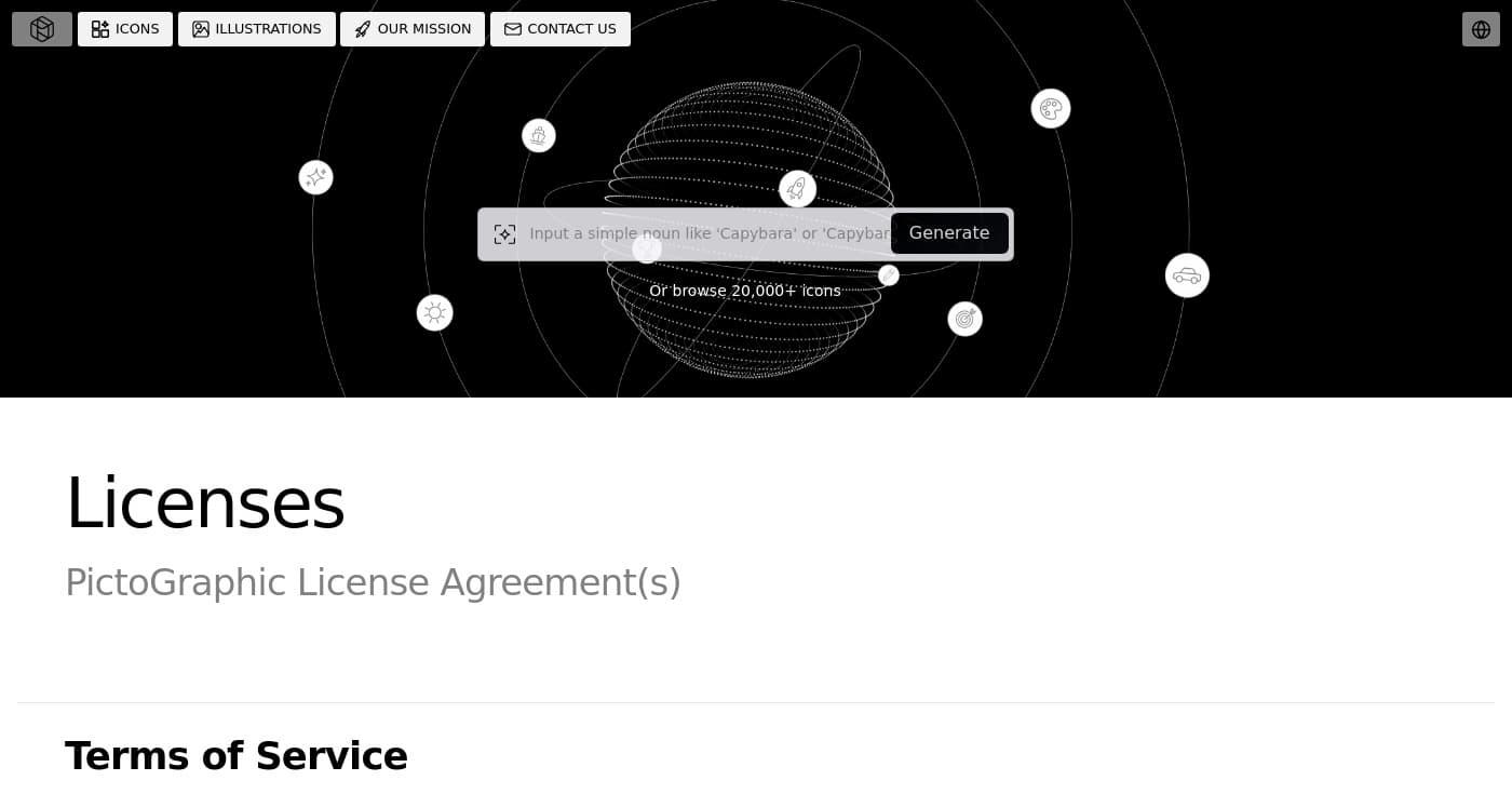 Screenshot of Pictographic homepage