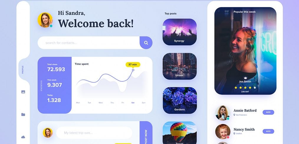 Profile Dashboard Free XD UI Kit