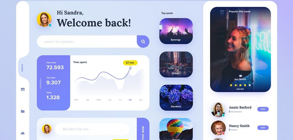 Profile Dashboard Free XD UI Kit