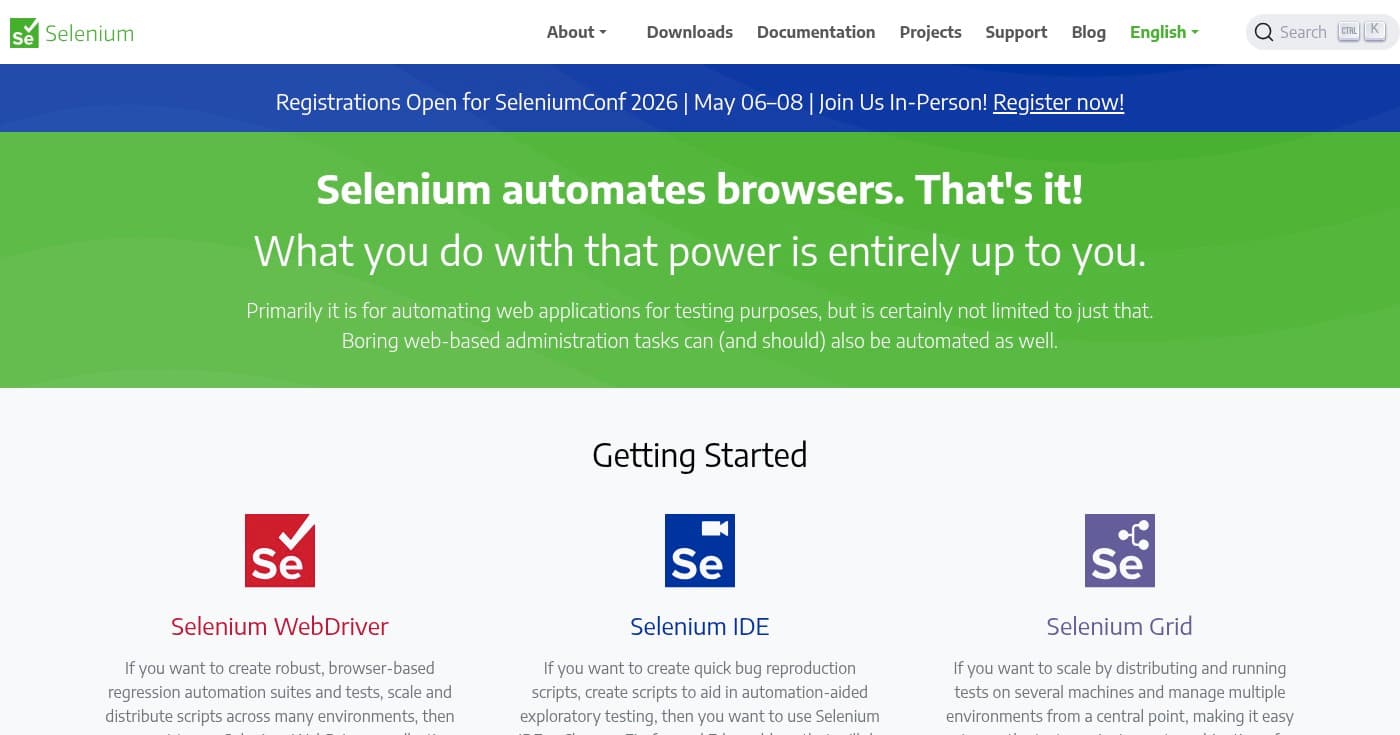 Screenshot of Selenium homepage