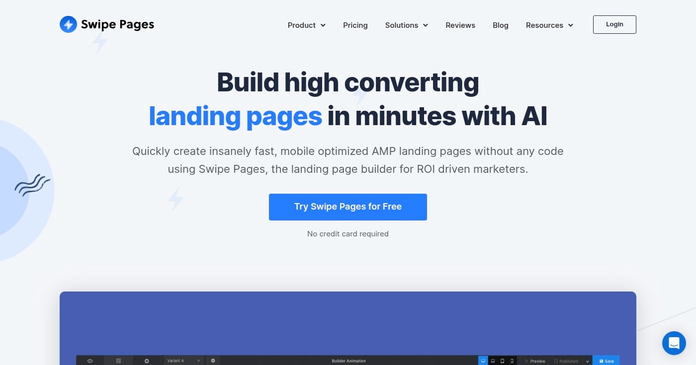 Swipe Pages landing page builder homepage screenshot