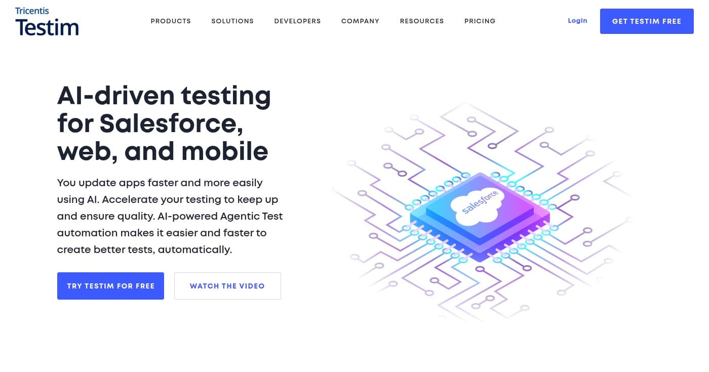 Screenshot of Testim homepage