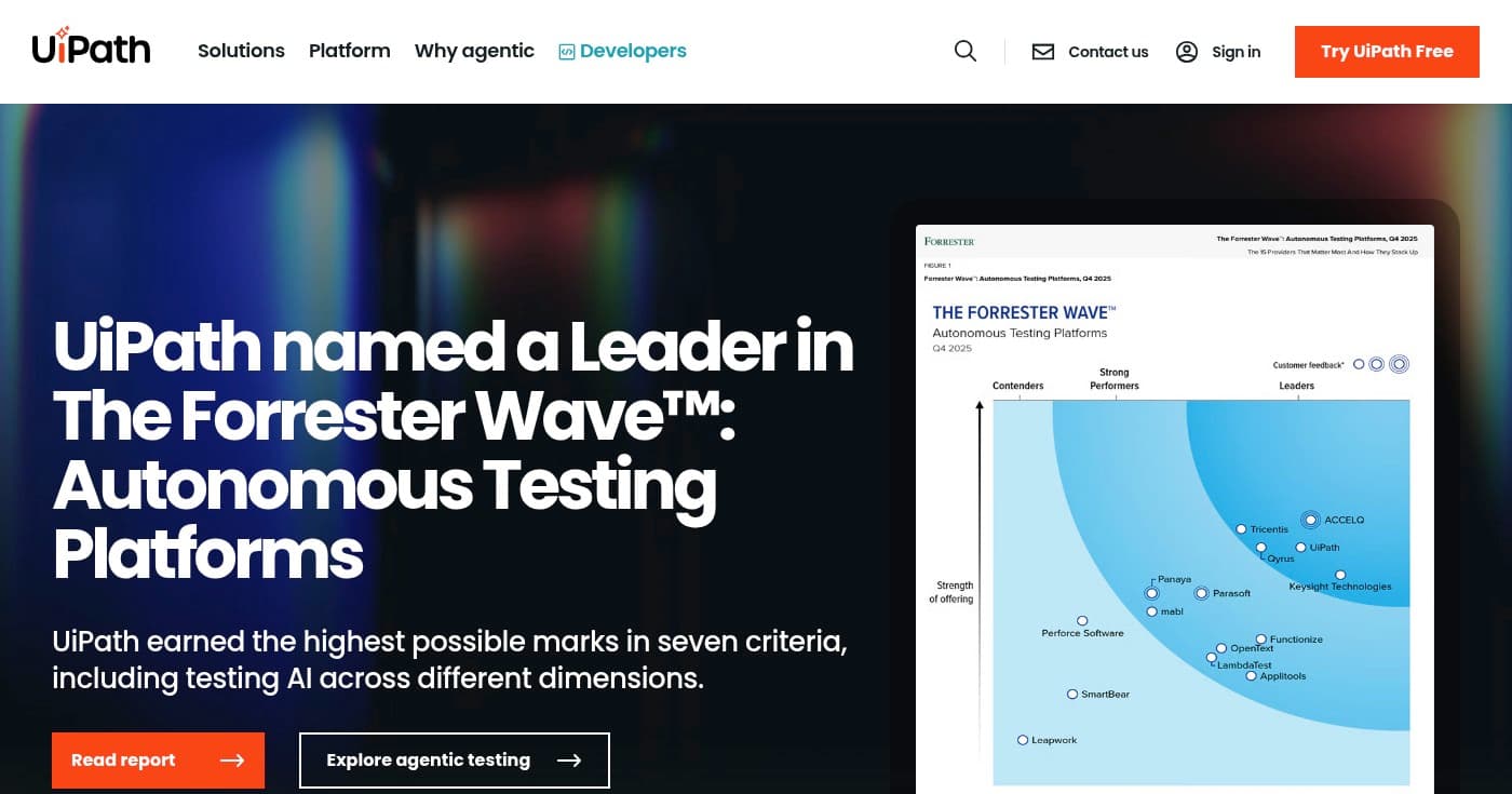 Screenshot of UiPath automation platform homepage