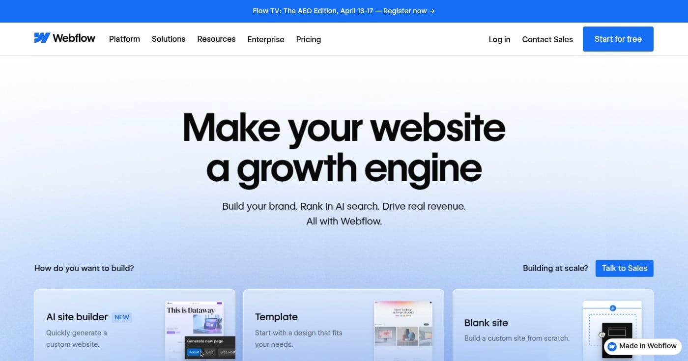 Webflow website builder homepage screenshot