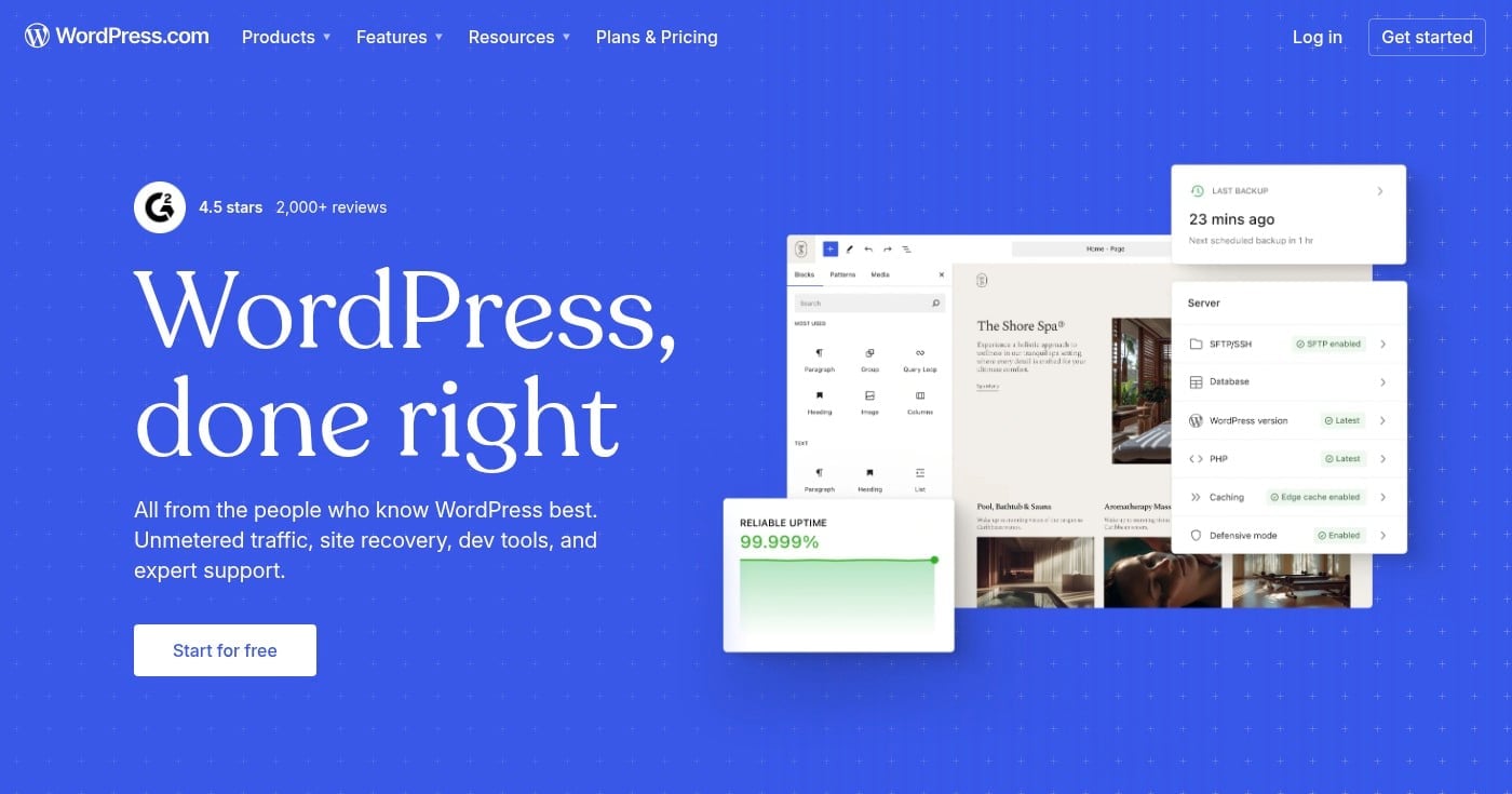 Wordpress Com website builder homepage screenshot