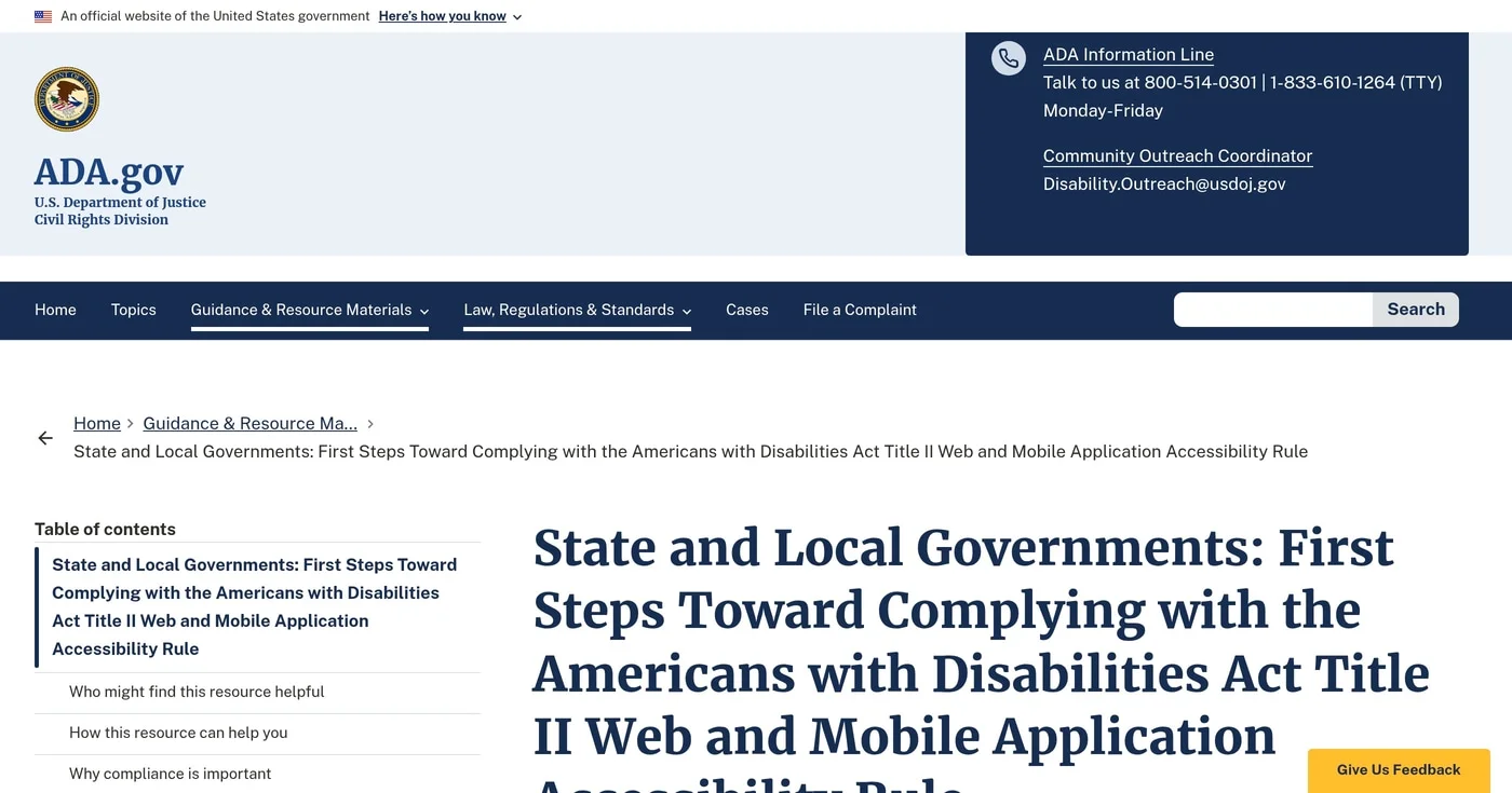 ADA.gov Title II web and app first steps