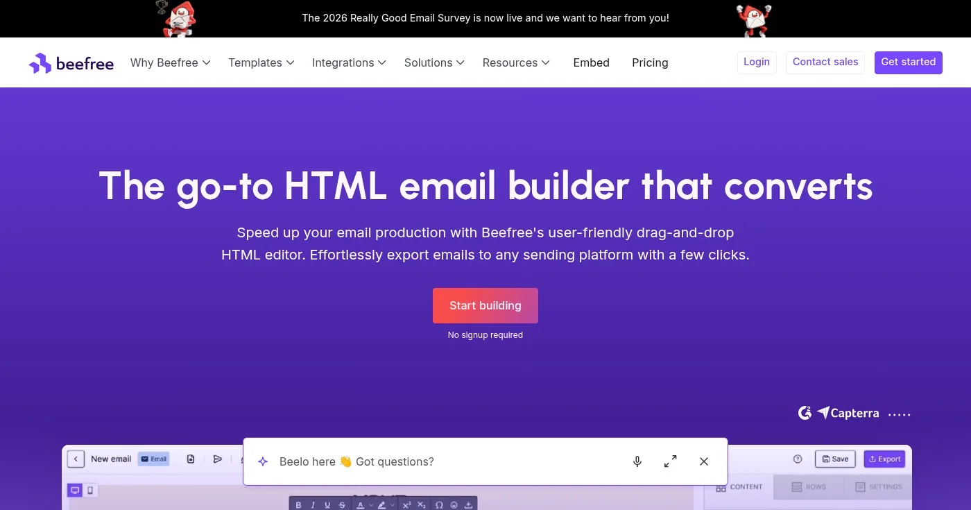Beefree email builder drag-and-drop interface