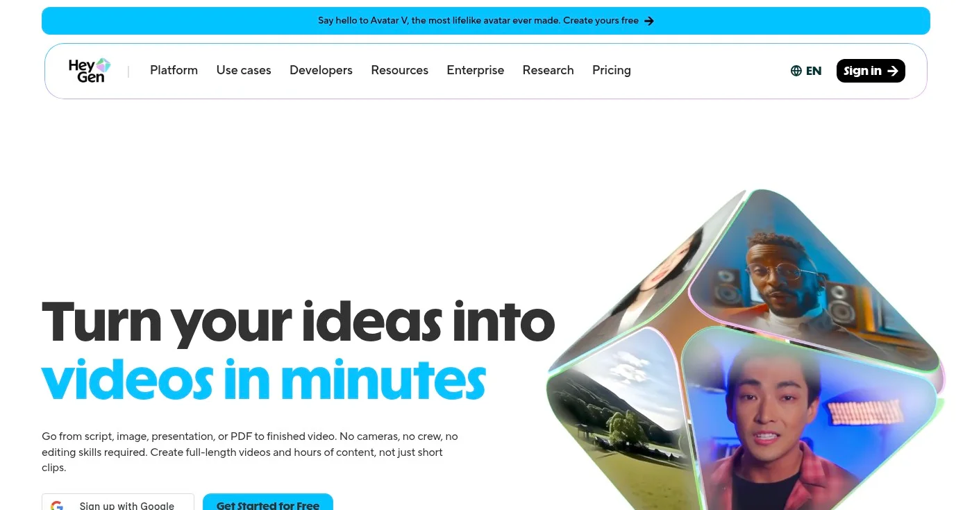 HeyGen AI avatar generator homepage