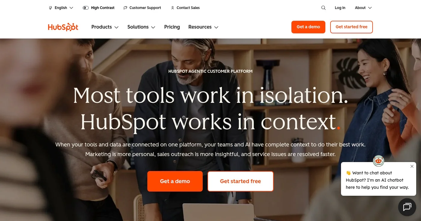 Hubspot landing page builder homepage screenshot