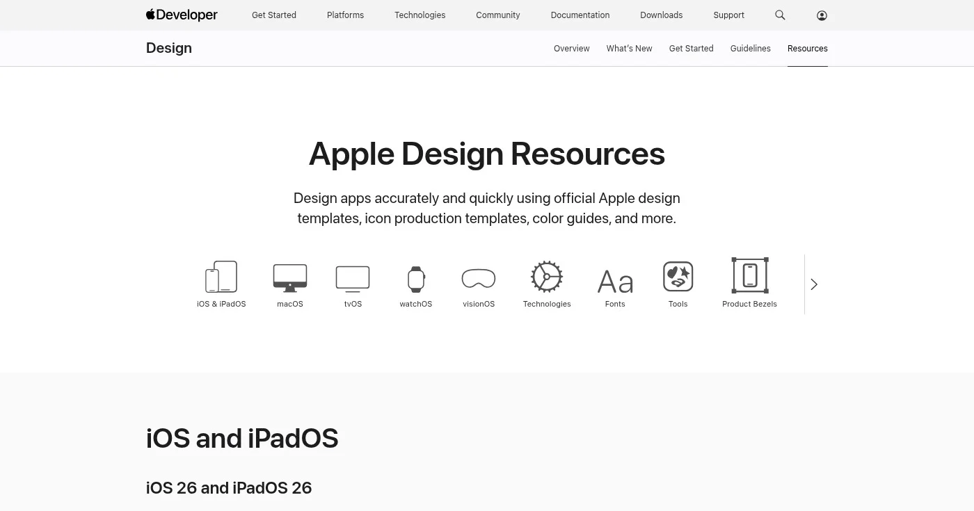 Apple iOS 18 UI Kit design resources page