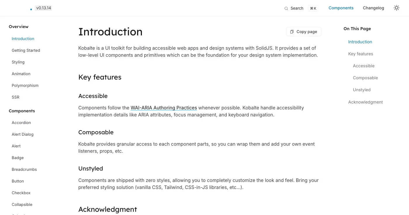 Kobalte homepage