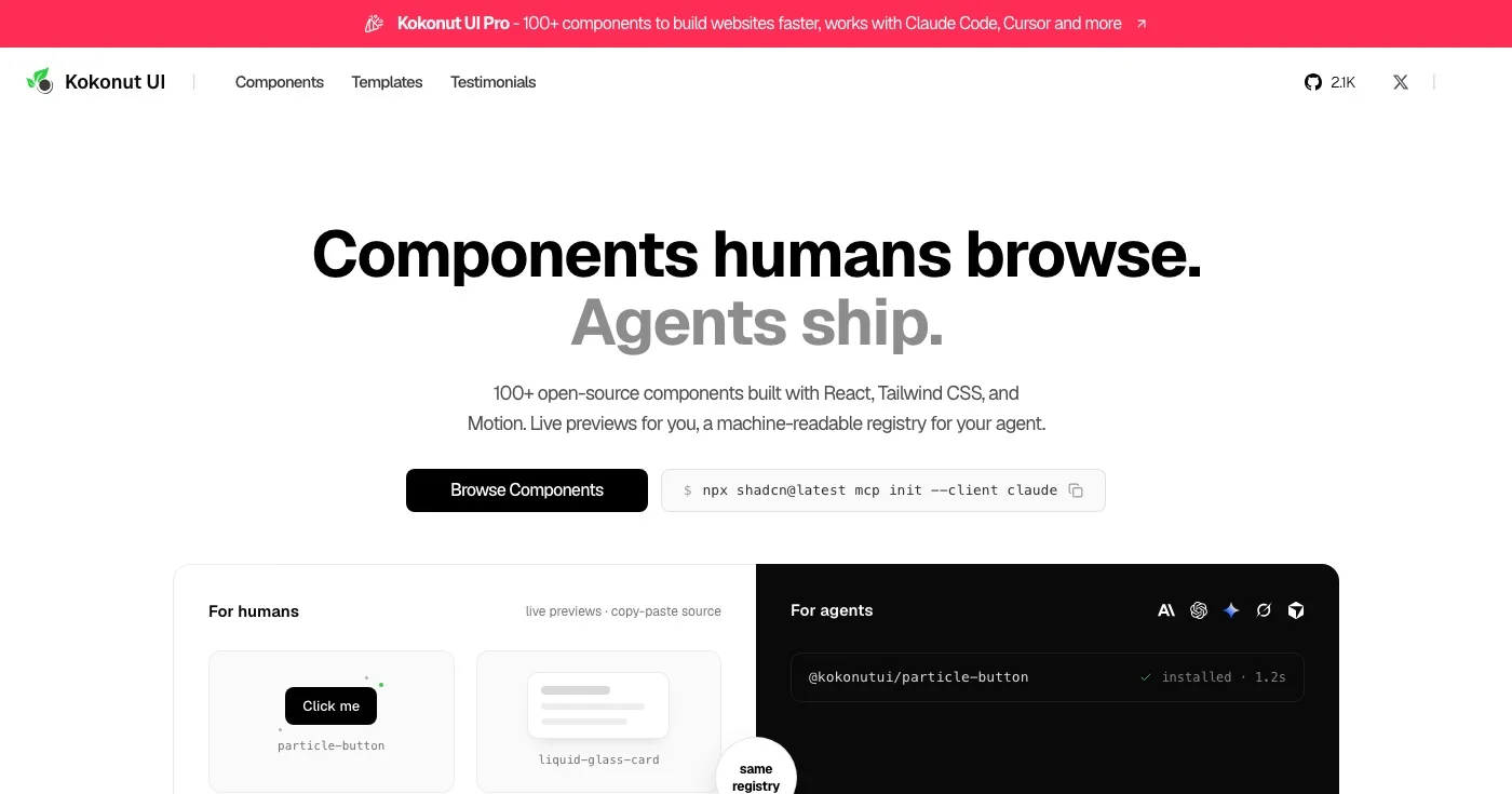 Kokonut UI homepage