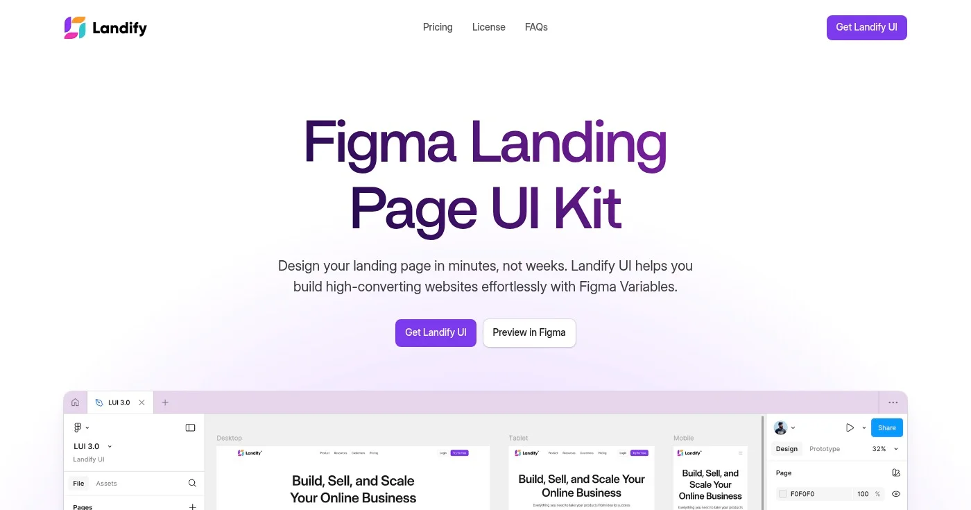 Landify landing page UI kit homepage