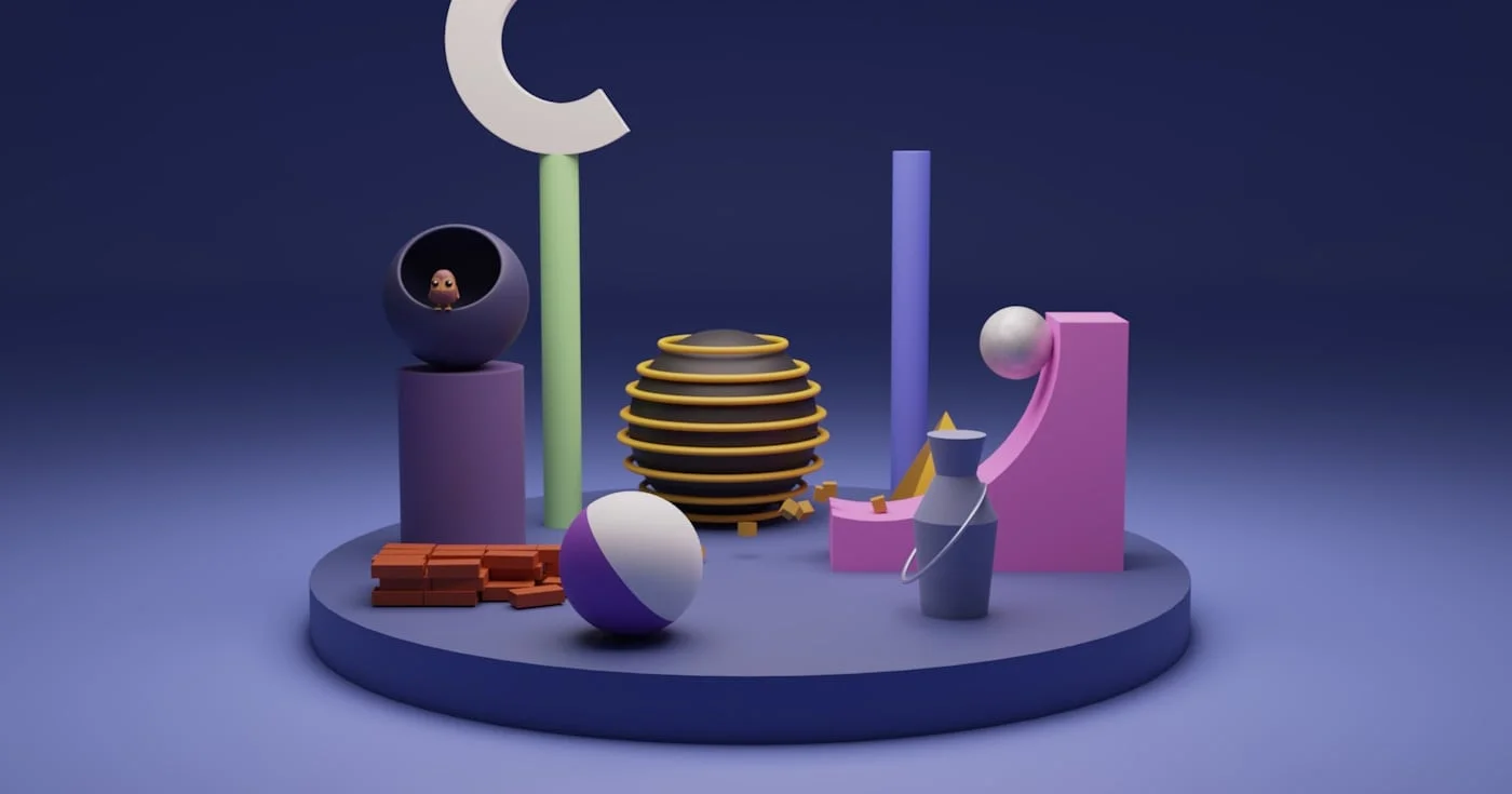 Abstract 3D geometric objects on a circular platform