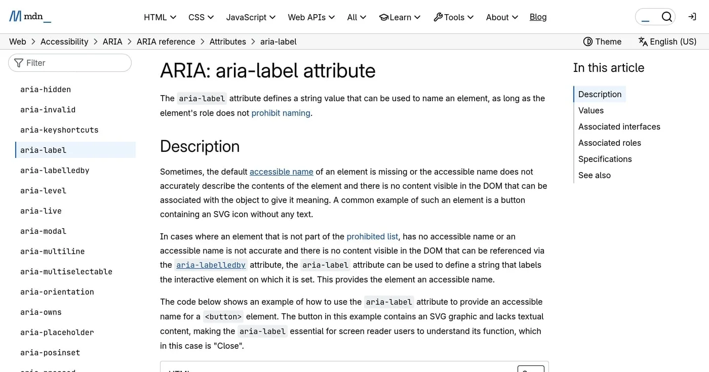 MDN documentation for the aria-label attribute