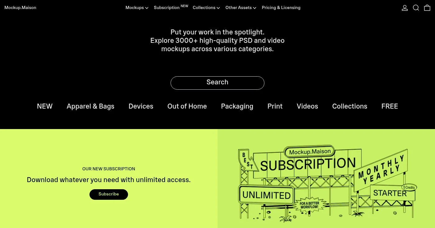 Mockup Maison homepage