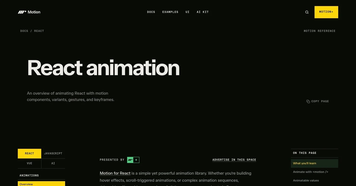 Motion React animation docs