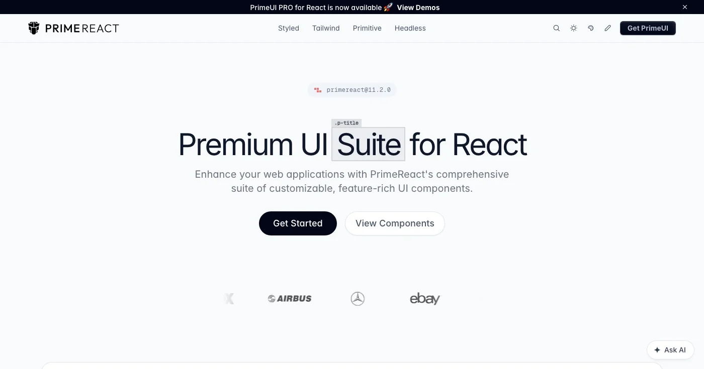 PrimeReact homepage