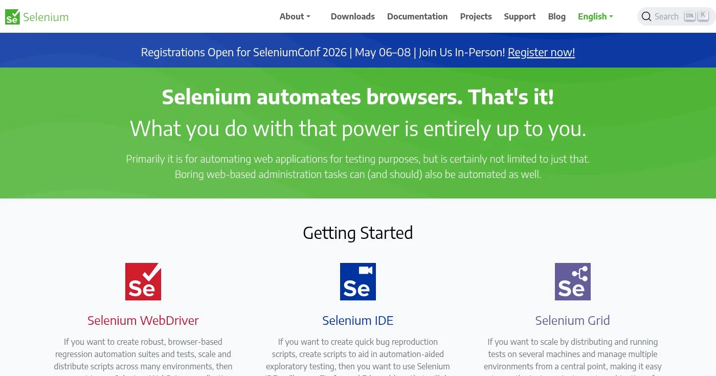 Screenshot of Selenium homepage