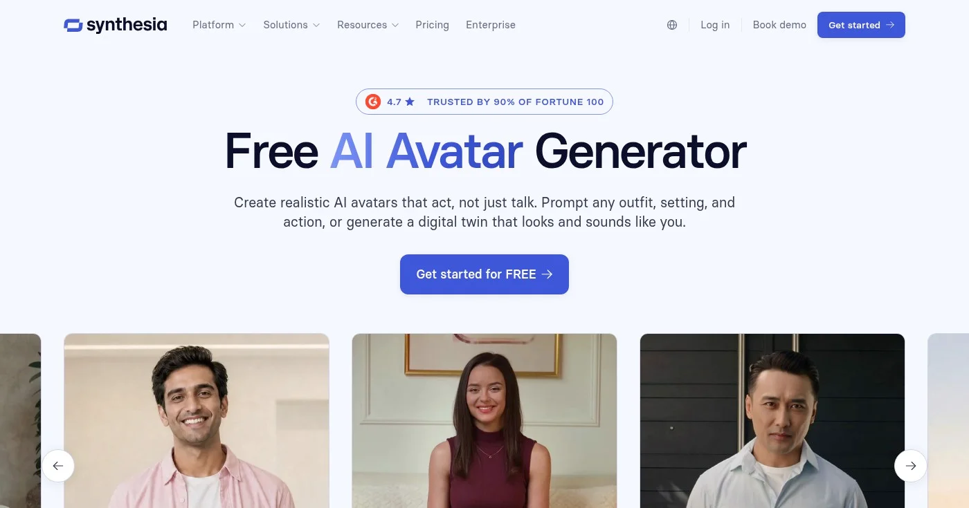 Synthesia AI avatar generator homepage