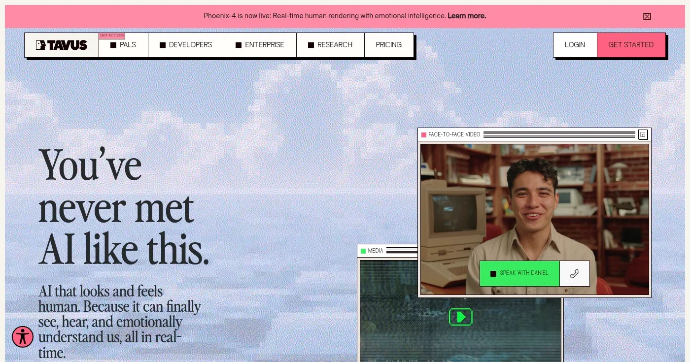 Tavus AI avatar generator homepage