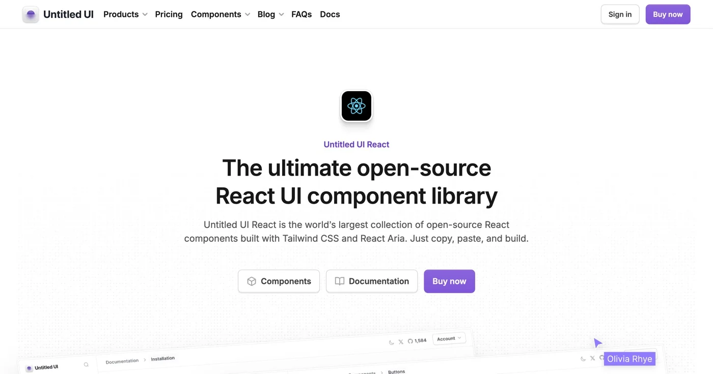 Untitled UI React homepage