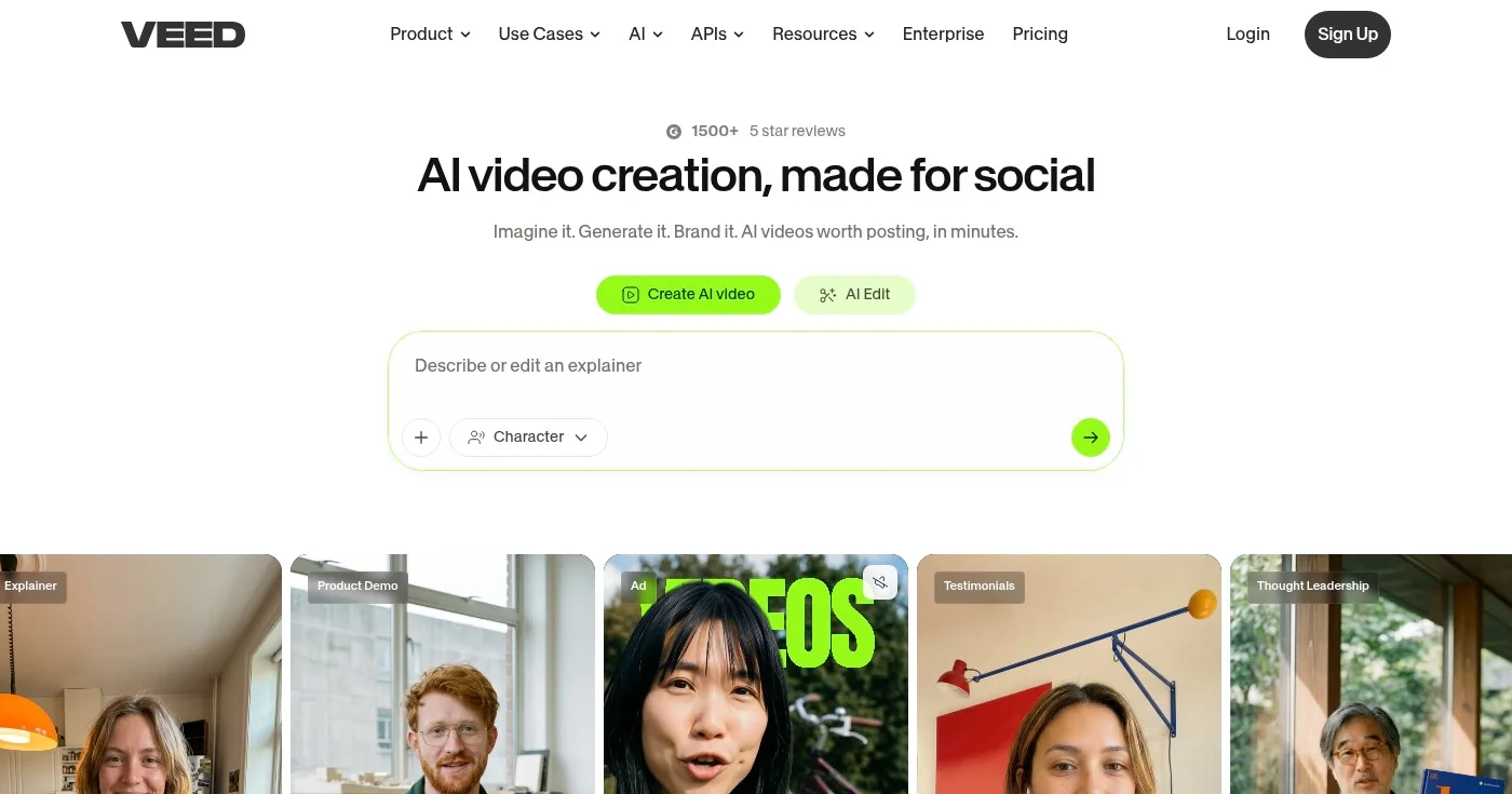 VEED AI avatar generator homepage
